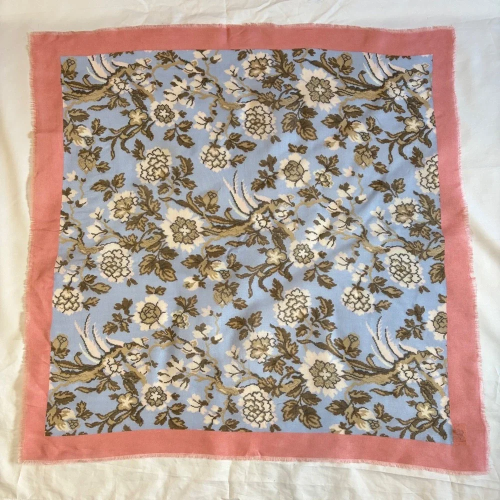 Vtg Glentex Scarf Cottagecore Whimsigoth Floral Bird Print Japan Acrylic Square‎